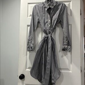 J. Crew Black & White Checkered Dress Long-Sleeved Ruffled Cuffs and Collar Sz 4